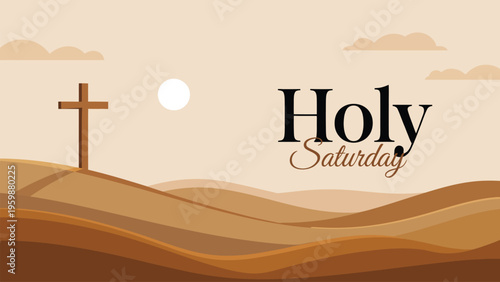 Holy saturday landscape illustration with cross and desert hills christian easter concept faith resurrection hope religious design artwork