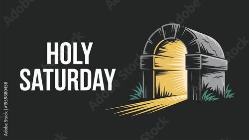 Holy saturday illustration with empty tomb and sunrise christian easter concept religious faith resurrection hope modern design artwork