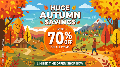 Autumn Savings Banner with Landscape and Discount Offer