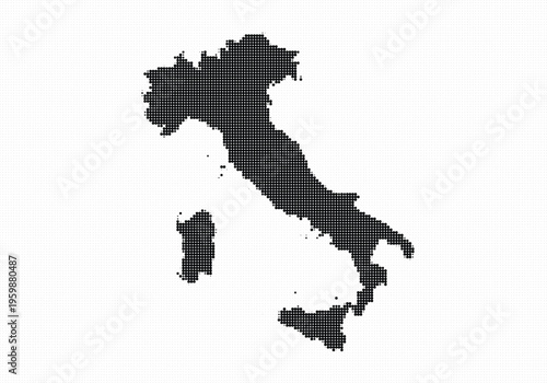 Pixelated silhouette of italy map with detailed outline on a for geographic or travel themes