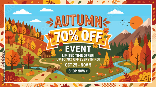 Autumn Sale Banner with Scenic Landscape
