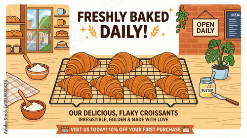 Freshly Baked Croissants Advertisement for Bakery