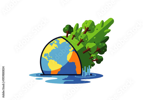 Earth Globe with Green Trees Rising.