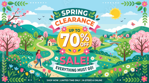 Spring Clearance Sale Banner with Beautiful Landscape