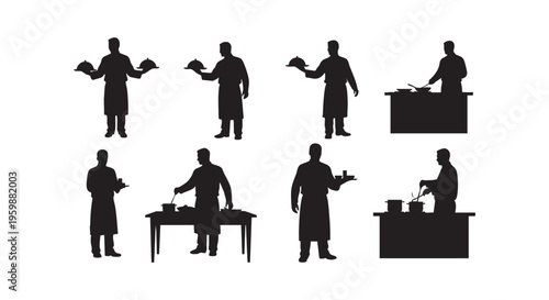 A collection of silhouettes showing various actions and activities of a person isolated on transparent background