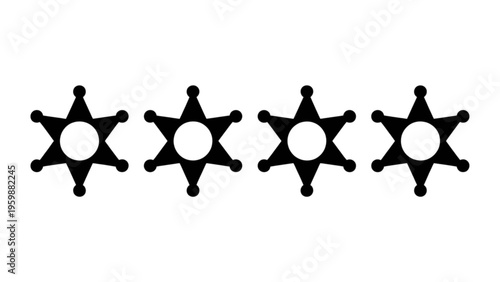 Four black sheriff star badge icons arranged in a horizontal row representing law and order symbols Vector