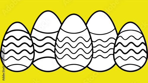 8 black and white easter eggs line art set.eps