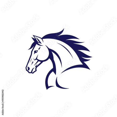 Majestic Horse Head Logo Design in Dynamic Blue Outline.