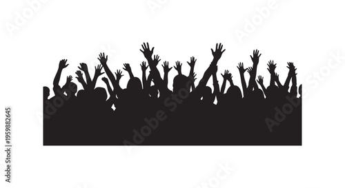A group of people with their hands raised in the air in a celebratory manner silhouette isolated on transparent background