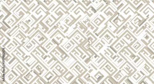 Repeating geometric spiral square pattern in beige and white, vector illustration for textiles, wallpapers, and decorative design