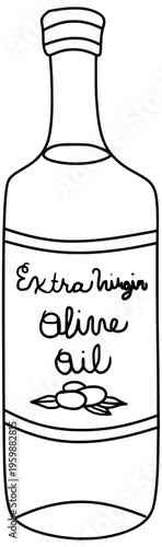 Extra Virgin Olive Oil Bottle Vector Outline Line Art Drawing