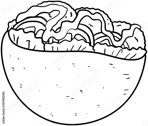 Falafel Pita Sandwich Vector Outline Line Art Drawing
