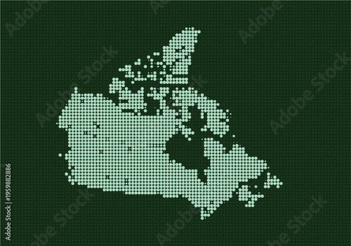 Digital pixel art map of canada with detailed borders and geographic features on a dark green background