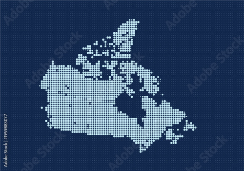 Digital pixel art map of canada with detailed borders and geographic features on a dark blue background