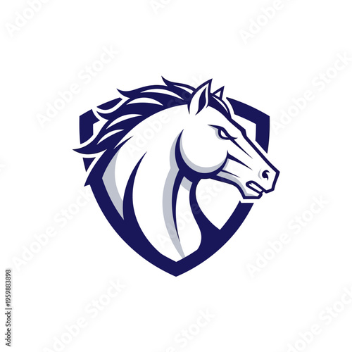 Powerful Horse Head Mascot Logo Design with Shield.