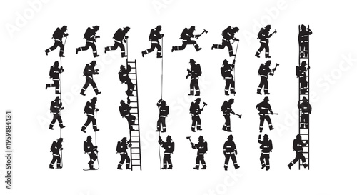 A group of soldiers in various positions and actions isolated on transparent background