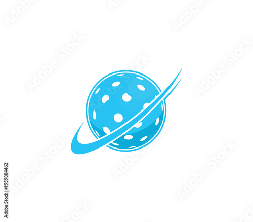 Blue sports ball with holes and dynamic curved tail design