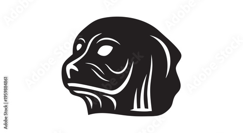 A black and white image of a dog's head in profile view isolated on transparent background