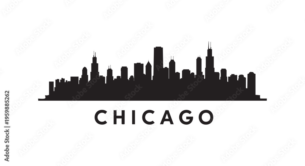 Fototapeta premium Chicago city skyline silhouette logo isolated on transparent background