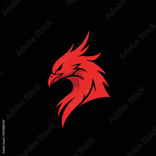 Striking Red Phoenix Head Logo with Dynamic Feathers.