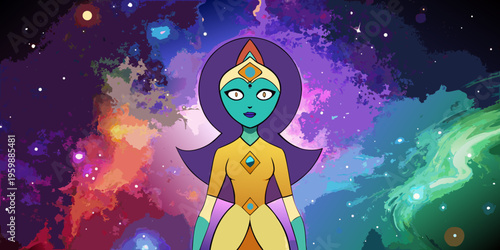 universe meta human goddess spirit silhouette on galaxy space background, new quality colorful spiritual stock image illustration wallpaper design, Generative AI 