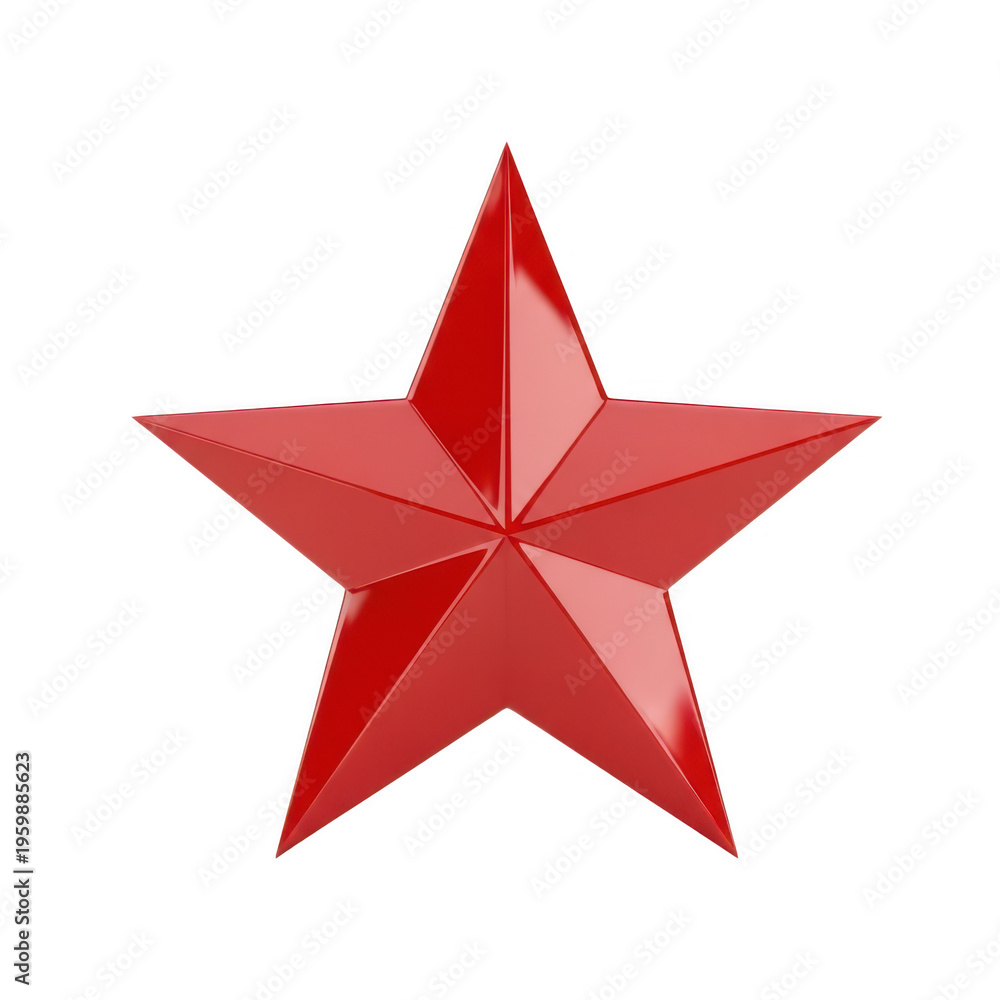Obraz premium A vivid three-dimensional red star with a shiny metallic texture and sharp edges