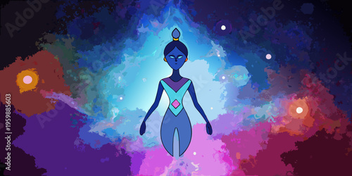 universe meta human goddess spirit silhouette on galaxy space background, new quality colorful spiritual stock image illustration wallpaper design, Generative AI 