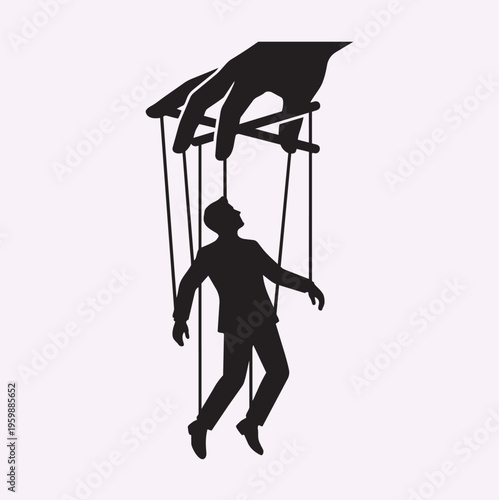 Human Silhouette Controlled by Strings Corporate Control Metaphor Minimal Black Vector Illustration