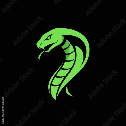 Vibrant Green Cobra Snake Head Logo Design.