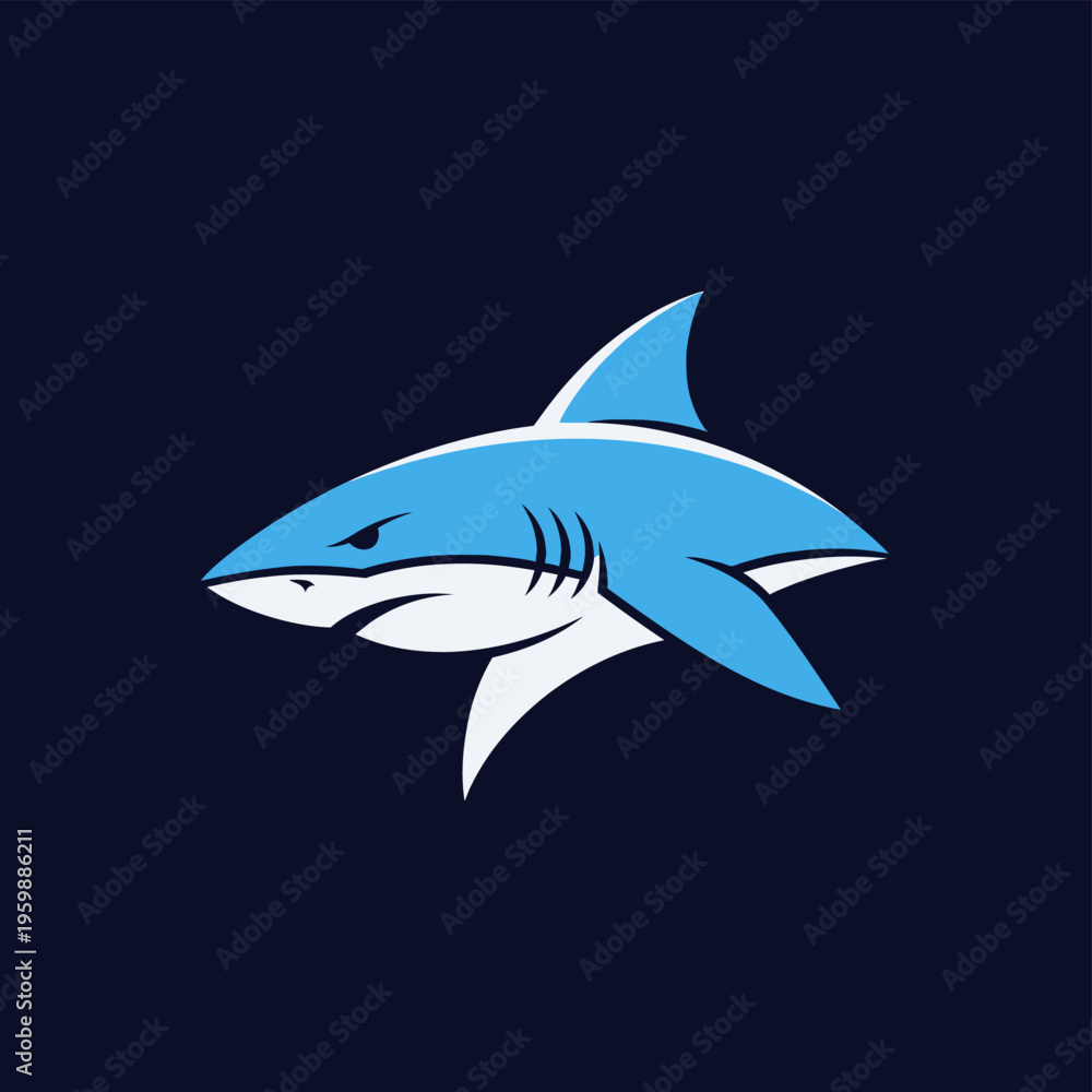 Obraz premium Blue and White Shark Logo Design Illustration.