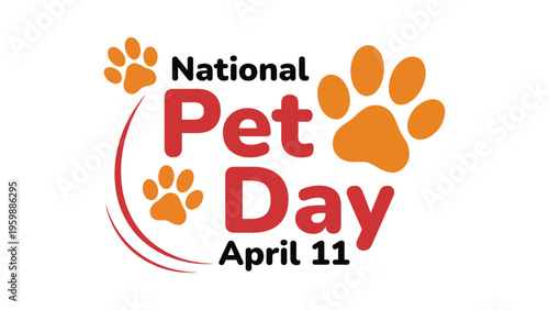 National pet day illustration with paw prints and typography april eleven celebration of pets love care animal appreciation concept design