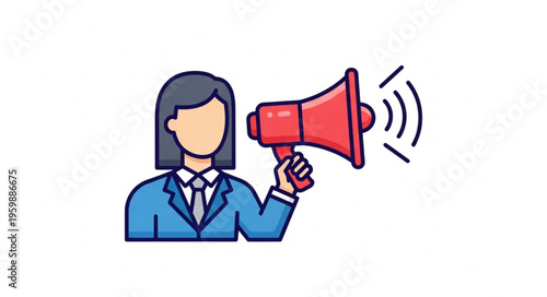 Woman with Megaphone - Announcing, Promoting, and Communicating Loudly.