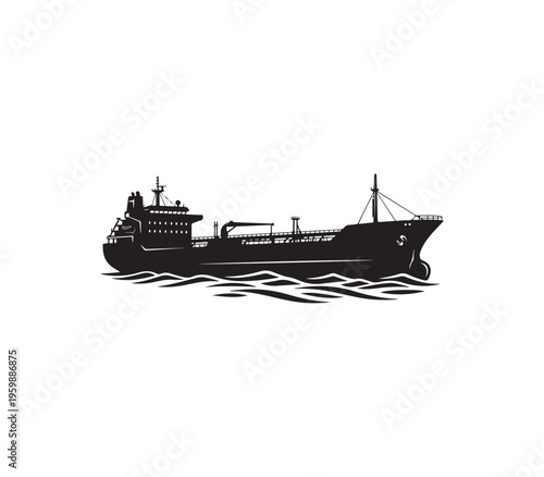Large cargo ship sailing on calm ocean waves illustration