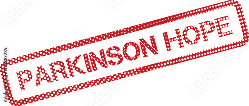 A vibrant red distressed stamp impression symbolizing Parkinson Hope against a pure white backdrop