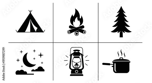 Camping and Outdoor Adventure Icons Collection.