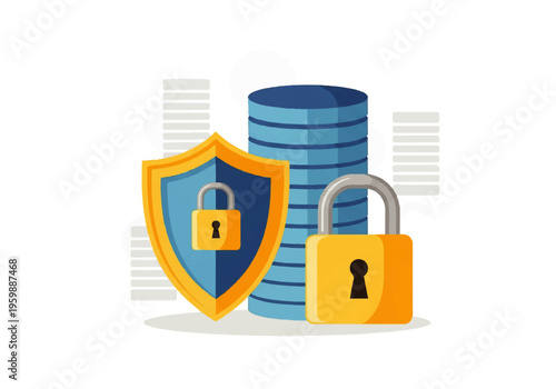 Digital Security Lock and Shield Icon.