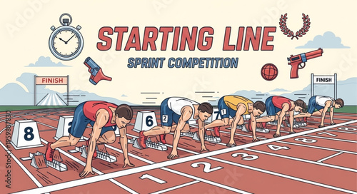Runners at the starting line of a sports competition.