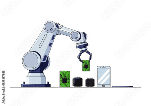 Industrial robotic arm with metal hook.