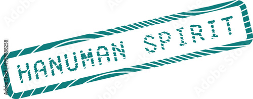 A textured green rectangular stamp displays the powerful words Hanuman Spirit for divine energy
