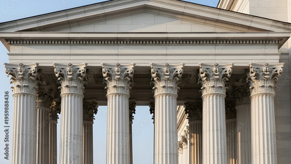 Fototapeta premium Classical architecture building with corinthian columns and pediment in clear light for history