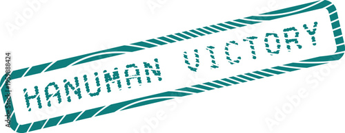 A textured green rectangular stamp highlights the triumphant words Hanuman Victory for overcoming obstacles