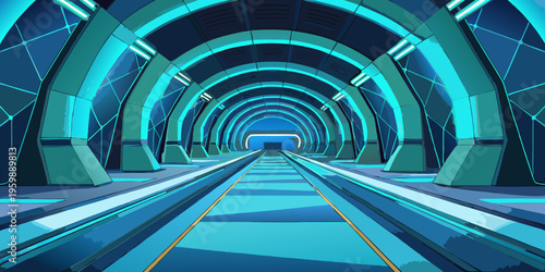 Futuristic glowing tunnel background wallpaper hd abstract technology space light blue digital art design silhouette