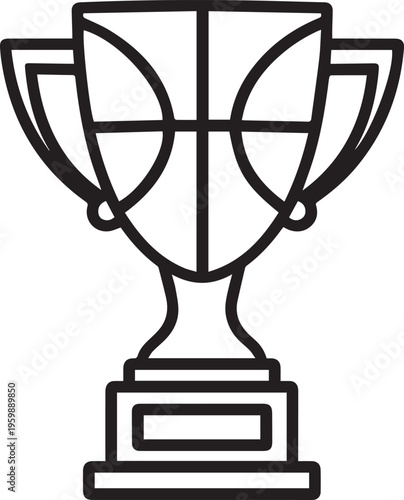 A detailed line drawing of a trophy with basketball feature.