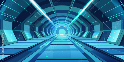 Futuristic glowing tunnel background wallpaper hd abstract technology space light blue digital art design silhouette