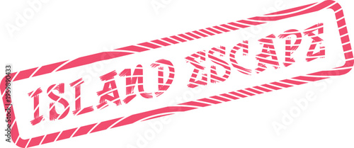 A vibrant distressed typography rubber stamp featuring the words Island Escape for tropical travel themes