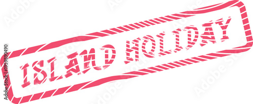 A vibrant distressed typography rubber stamp featuring the words Island Holiday for tropical vacation themes