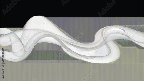 Ethereal white ribbon wave with subtle green and blue hues on gray abstract background