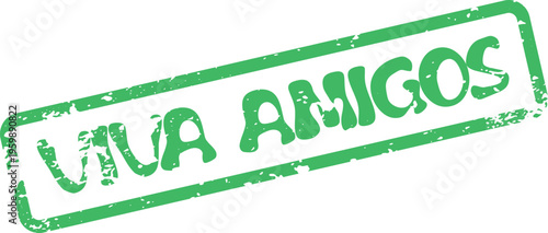 A vibrant green Viva Amigos textured rubber stamp seal for friendship concepts
