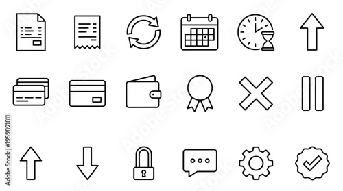 Set of 18 Black Line E-commerce and Business Vector Icons