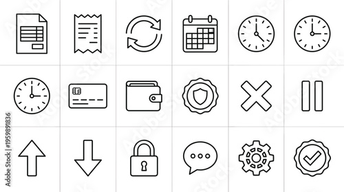 Set of 18 Black Outline Business Finance and UI Vector Icons